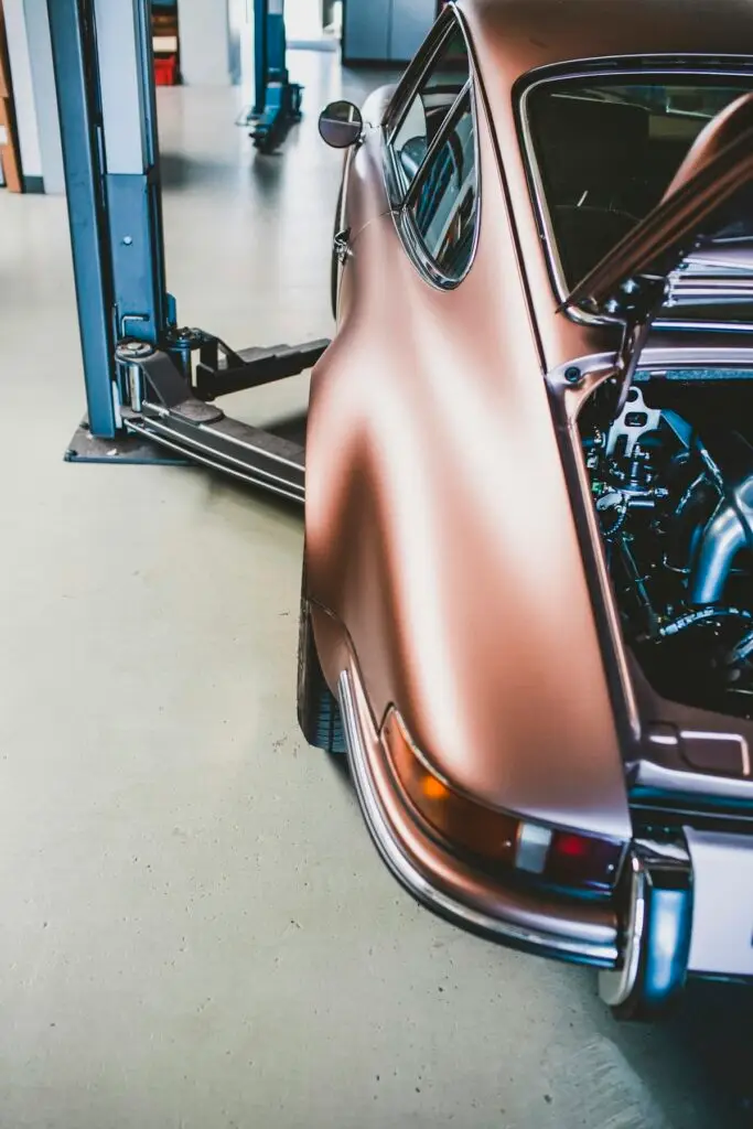 Bronze classic Porsche bodywork in a workshop